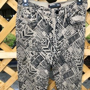 High rise abstract print tan skinny jeans. UO